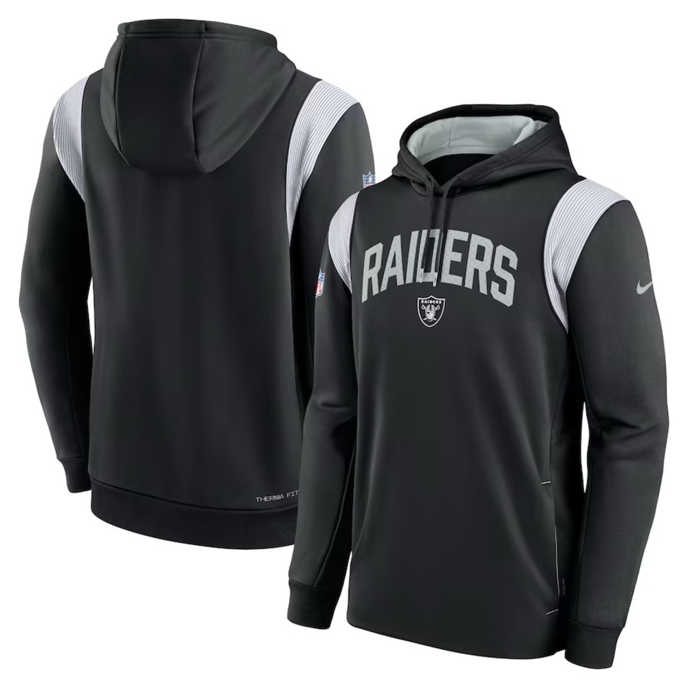 Mens Las Vegas Raiders Sideline Athletic Stack Pullover Hoodie Black Size Large